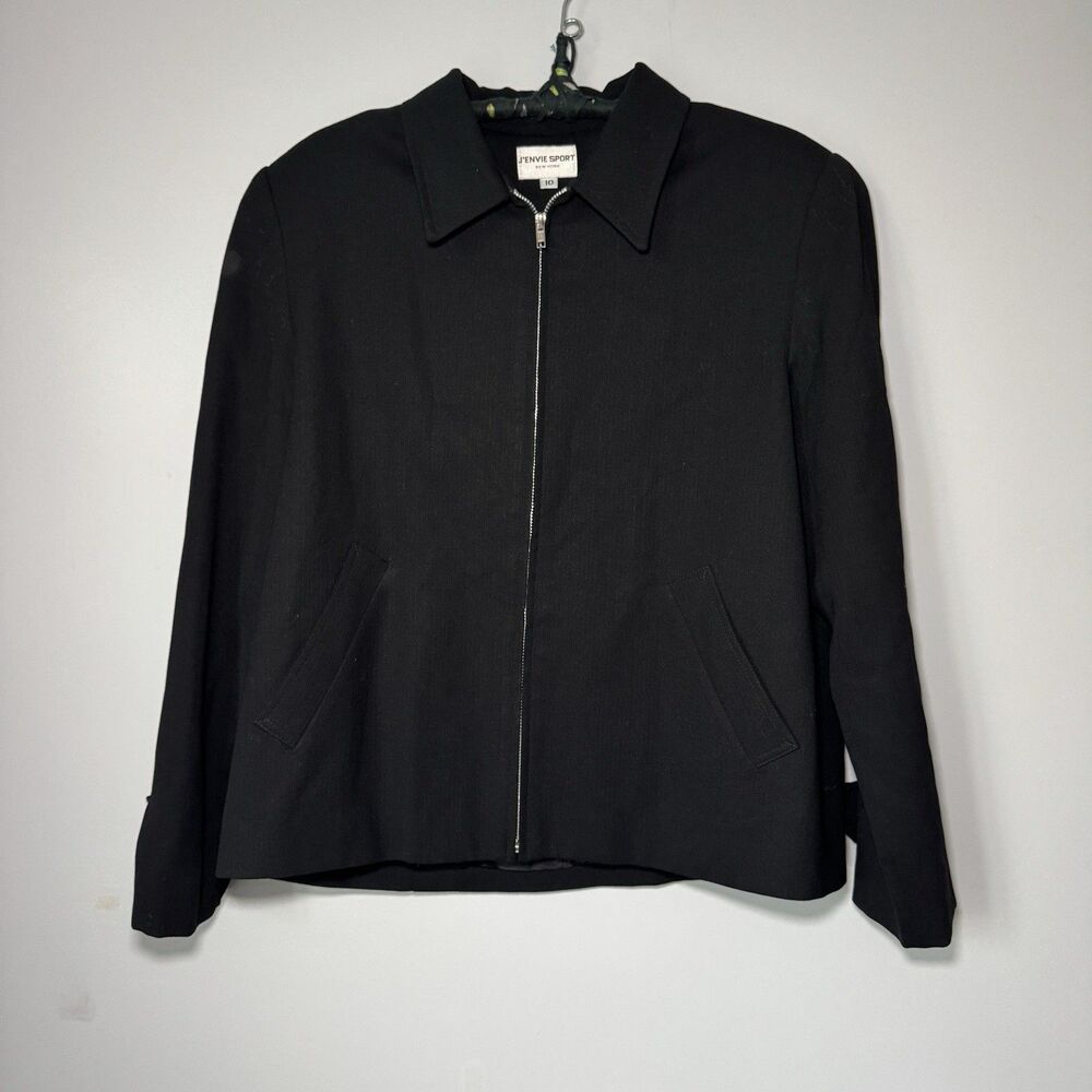 Men’s Wool Black J’envie Sport Zip Up Bomber Jacket Size 10 Made In USA